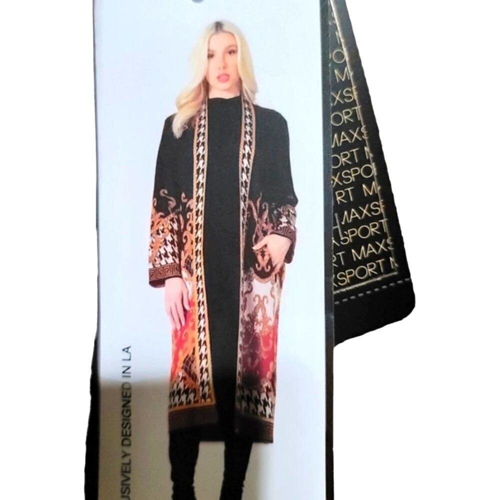 NWT MaxSport Black Multicolor Duster Cardigan Sweater Sz Medium